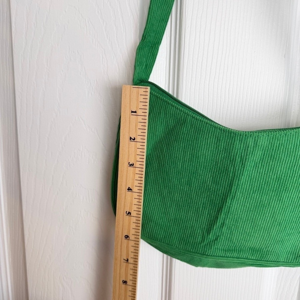 Corduroy Baguette Shoulder Bag Green Retro Zip Purse Y2K Indie Minimalist Boho - Picture 7 of 7